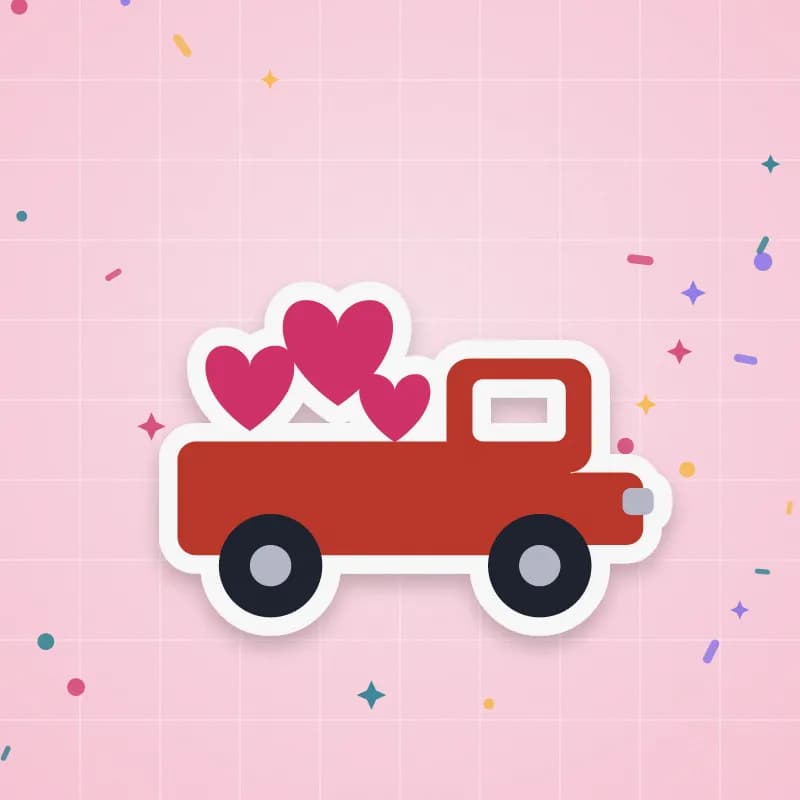 Little red truck with hearts cut file preview
