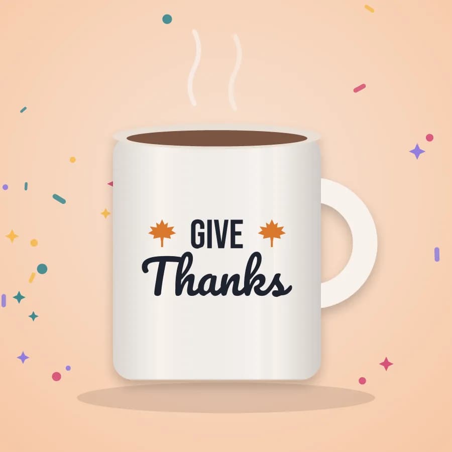 Mug decal mockup made with the “Give Thanks” file